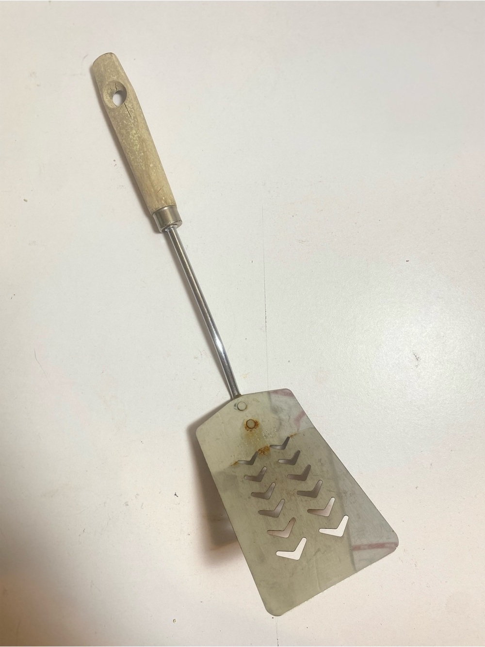 Vintage Androck 14” Slotted Spatula Wood Handle USA